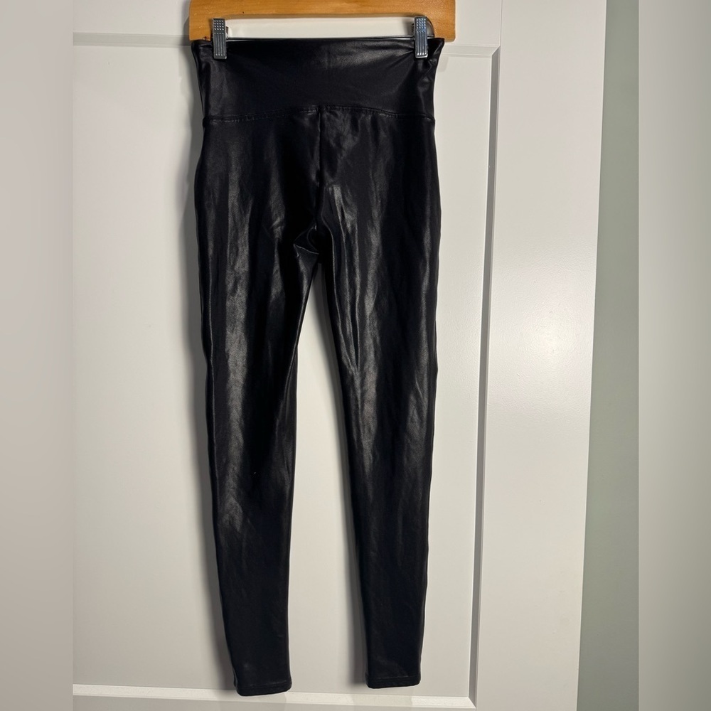 Spanx Faux Leather Leggings black shaping waistband moto - Picture 3 of 7